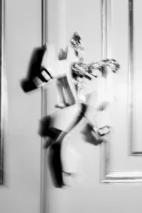 Editorial black and white image with flowers and movement