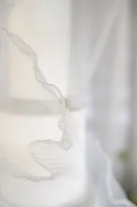 Editorial detail of a soft white bridal veil in natural light
