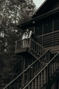 Newly married couple doing documentary and cinematic photos for their wedding / elopement at their blue ridge airbnb. Photos by Crimson Conure Photography based in Kennesaw, Georgia and Denver, Colorado
