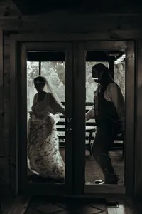 Newly married couple doing documentary and cinematic photos for their wedding / elopement at their blue ridge airbnb. Photos by Crimson Conure Photography based in Kennesaw, Georgia and Denver, Colorado
