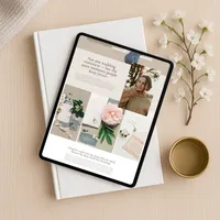 About page of Showit website template for wedding stationery designers shown on tablet.