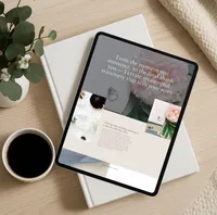 Services page of Showit website template for wedding stationery designers shown on tablet.