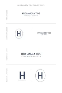 Hydrangea Tide logo suite pages from the coastal brand kit template