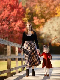 plaid-skirt-burgundy-girl-dress-fall-outfit-fall-photoshoot-mommy-and-me-pictures