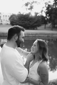 A girl gazing into her fiance's eyes
