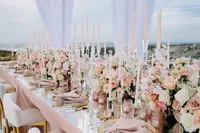 Lush Pink and cream flowers the Cove Atlantis bahamas wedding table decor