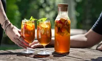 Glass of Pimm's served with fruit and ice at the Fox & Hounds Country Hotel in Eggesford.
