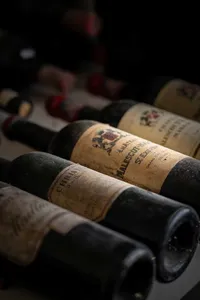 Old selection of Château Malescot St. Exupéry bottles in the cellar.