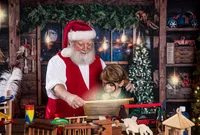 Child using a magnifying glass to study Santa’s magical nice list during a Santa’s Workshop photography session in Jacksonville, Florida with Nature’s Child Photography, surrounded by handmade toys, glowing Christmas lights, and cozy North Pole details.