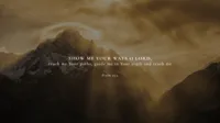 Psalm 25:4 scripture over a dramatic mountain landscape with warm light, symbolizing prayer for guidance, truth, and God’s path