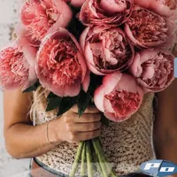 Etched Salmon Peony bouquet with smoky pink blooms