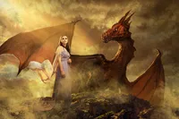 Enchanting Fantasy Scene With Dragon and Heroine by Senior Picture Photographer