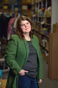 Confident professional branding portrait with bold expression and intentional wardrobe in St. Paul studio