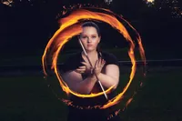 Flame throwing color guard high school senior pictures