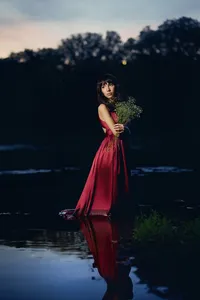 Elegant Senior Portrait By Full-Service Photographer At Dusk With Red Dress-43