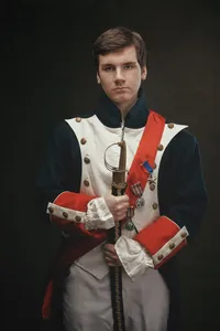 Stylized senior portrait emphasizing history, creativity, and costumes