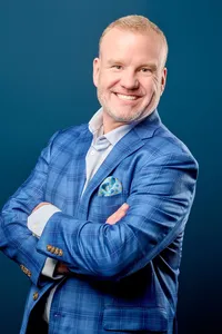 Business branding portrait for Edina or Eden Prairie executive with bold confident presence and sharp styling