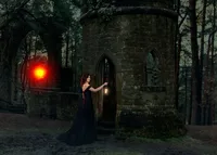 Mysterious Senior Portrait by High School Photographer Near Enchanted Ruins