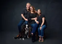 Artistic family portrait with dog photographed near Golden Valley Minnesota