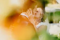 bride and groom kissing