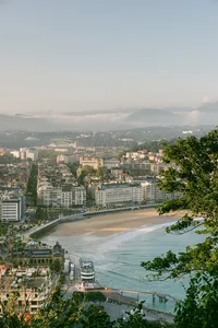 Mount Urgull view of Old Town san sebastian water Overlook of San Sebastian from the castle by travel photographer Chelsea Loren