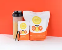 Colorful ecommerce product photography for protein health supplement brand