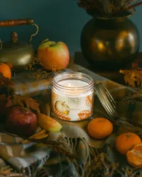Cozy Moody Fall Candle Flat Lay Product Photography Chelsea Loren