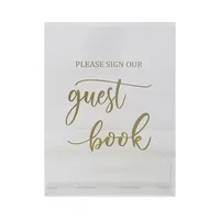 EVA Sign Our Guest Book, Square Acrylic Gold Writing