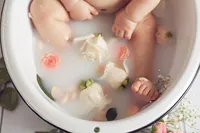 6 month sitter girl session studio milk bath