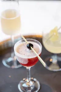 Close up detail shot of a drink menu item from Sip and Savor for their brand session.