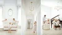 Parents holding their newborn daughter during a family newborn session at home in Flower Mound, Texas