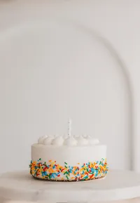 A birthday cake with sprinkles.
