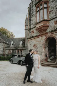 Bride and groom kissing at their destination Ireland wedding