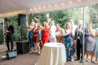 Wedding guests smiling and clapping