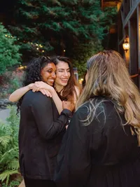 wedding guests laughing