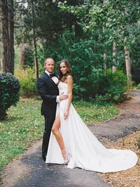 film photo of bride and groom posing for their portraits at The Landing Resort Tahoe