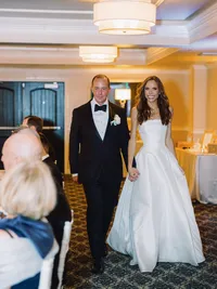 Bride and groom entering dining room reception at The Landing resort Tahoe
