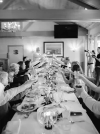 guests cheering during micro wedding at Gar Woods Tahoe