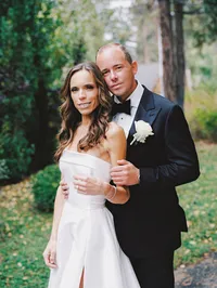 film photo of bride and groom posing for their portraits at The Landing Resort Tahoe