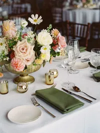 Edgewood reception table and flowers setup