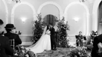 black and white photo from ceremony at fenchurch room at andaz