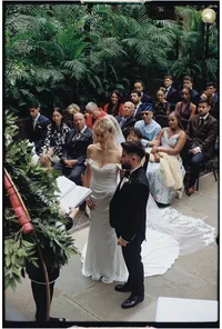 Documentary film wedding photography of couple getting married in Barbican conservatory in London