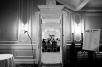 creative wedding photography of reception from taken from outside the door of 1901 ballroom