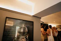 creative wedding photo of bride getting ready at andaz hotel room