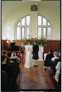 Analogue wedding photography at old library Dulwich taken from the back on 35mm film