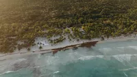 Overhead Drone photo of a wedding venue in Tulum along the oceanfront