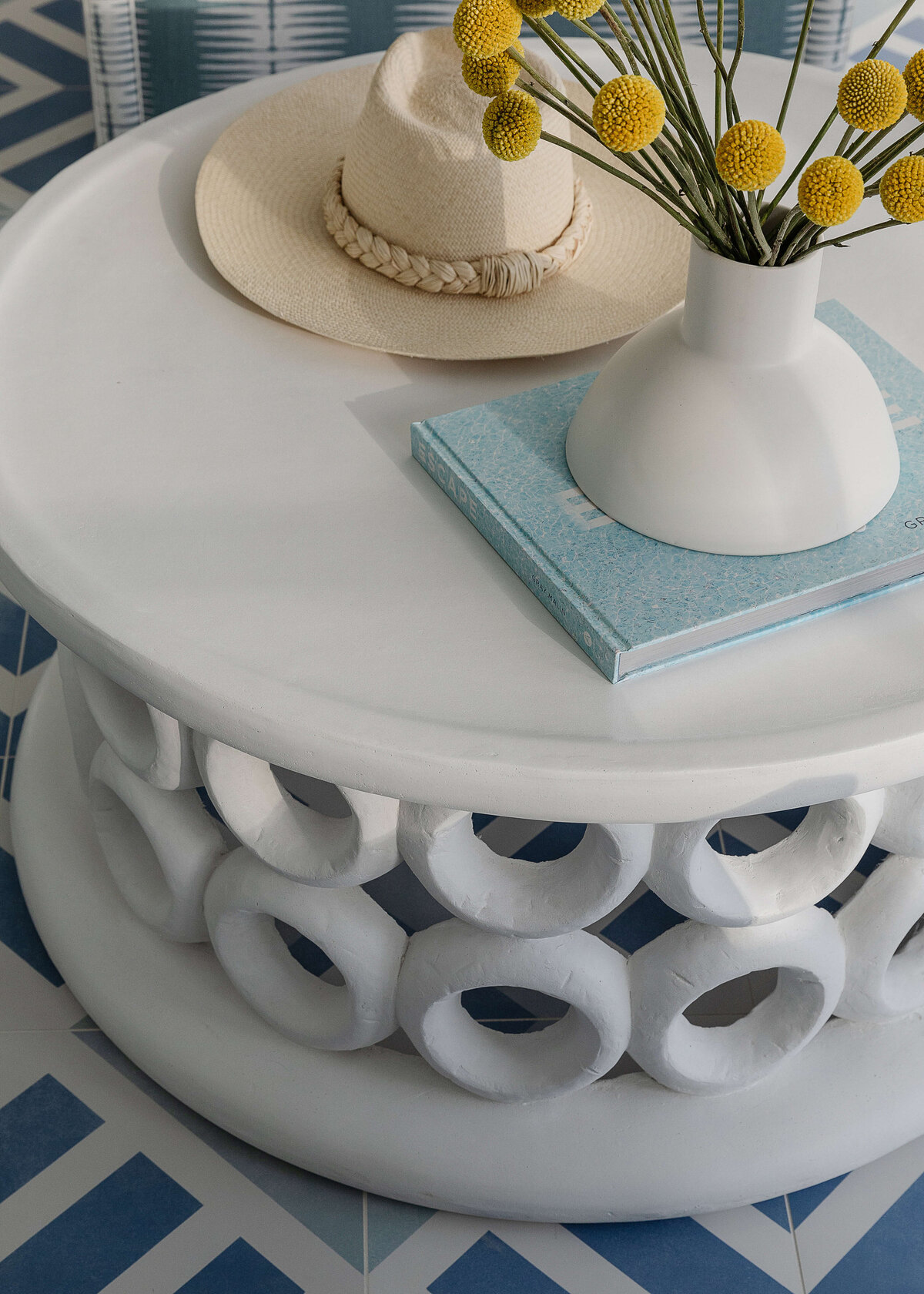 oyster creek studios memorial new build detail of decorative white ceramic coffee table
