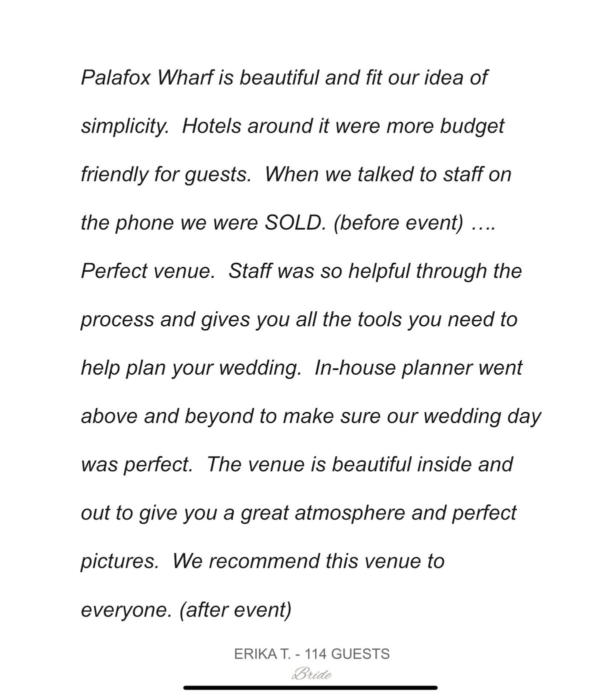 Review by Bride who had wedding at Palafox Wharf Waterfront, one of the wedding venues Pensacola