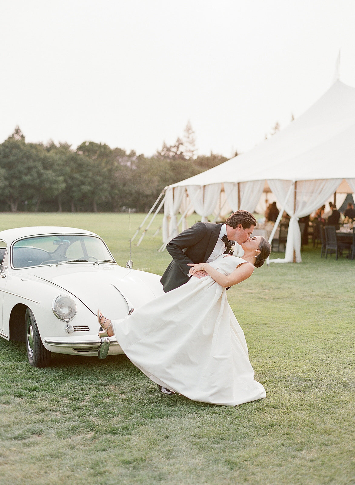 Menlo Circus Club Tented Wedding vintage porsche sunset
