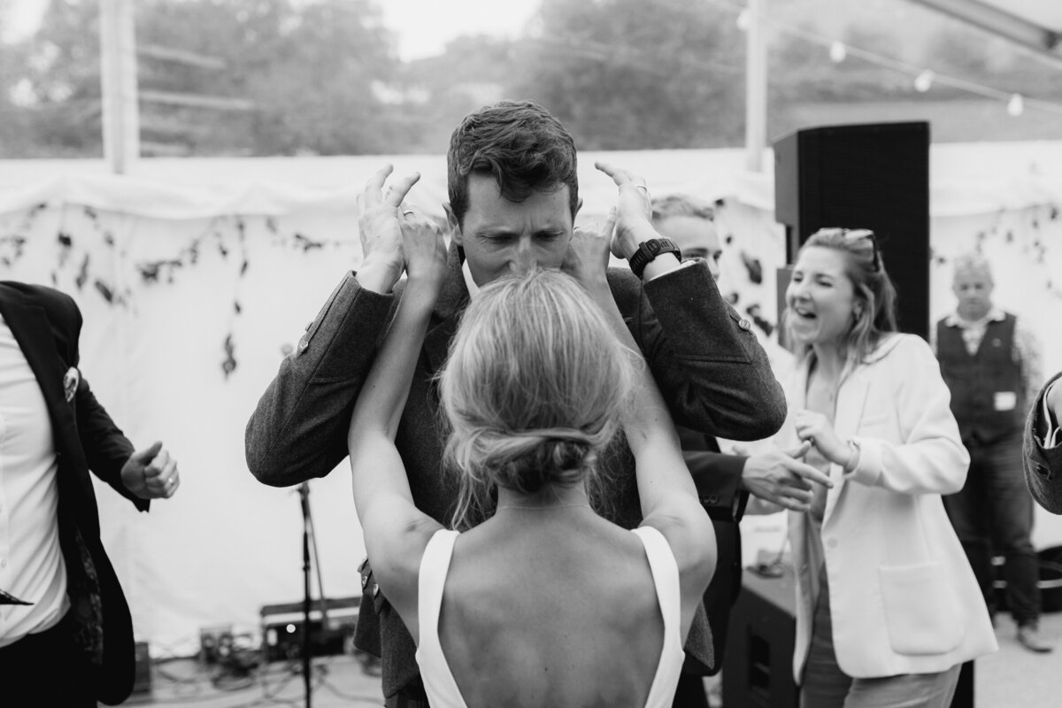 Ceilidh dancing at Devon marquee wedding